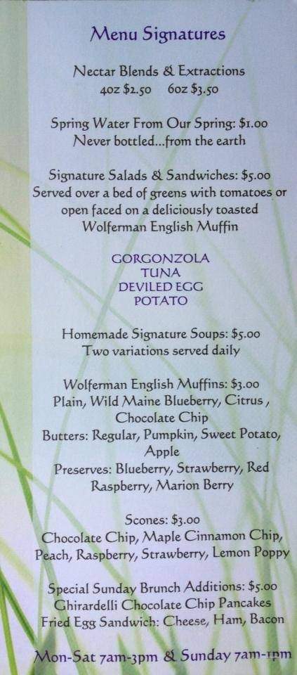 Nectar's Cafe & Juice Bar At The Yoga House - Kutztown, PA menu_pic