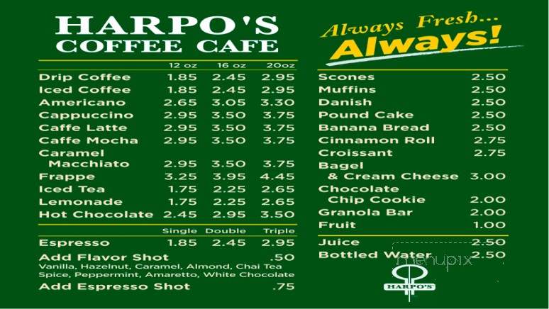 Harpo's Coffee Cafe - Traverse City, MI menu_pic