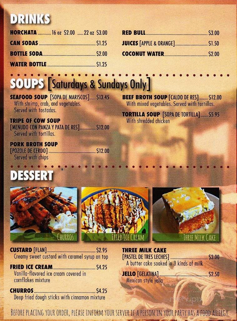 Dulce Mexican Restaurant - New Bedford, MA menu_pic