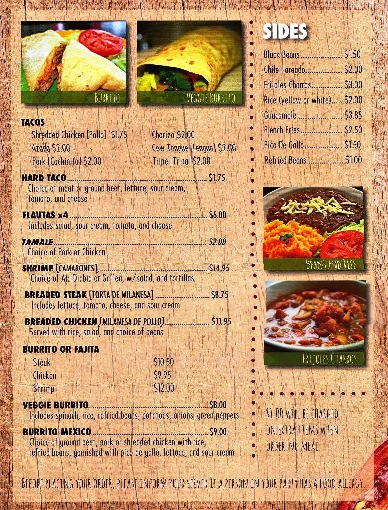Dulce Mexican Restaurant - New Bedford, MA menu_pic