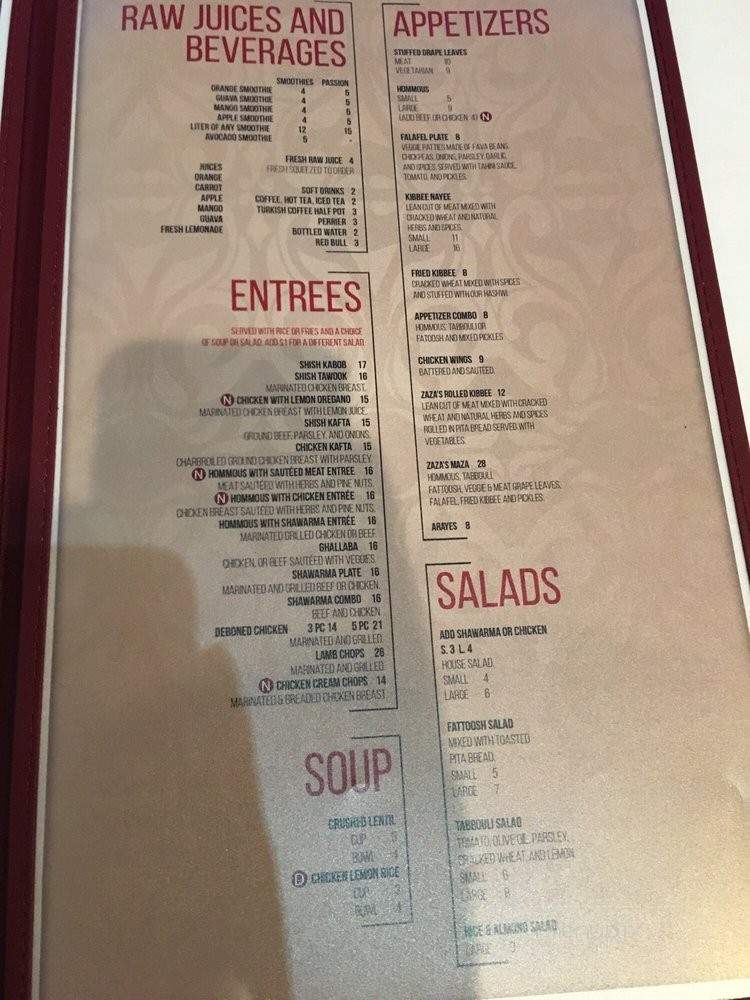 Zaza's Italian and Mediterranean Cuisine - Dearborn, MI menu_pic