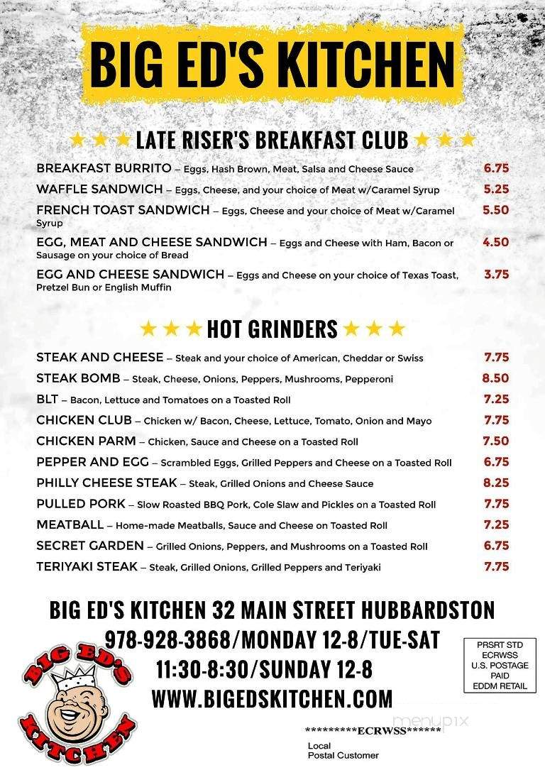 Big Ed's Kitchen - Hubbardston, MA menu_pic