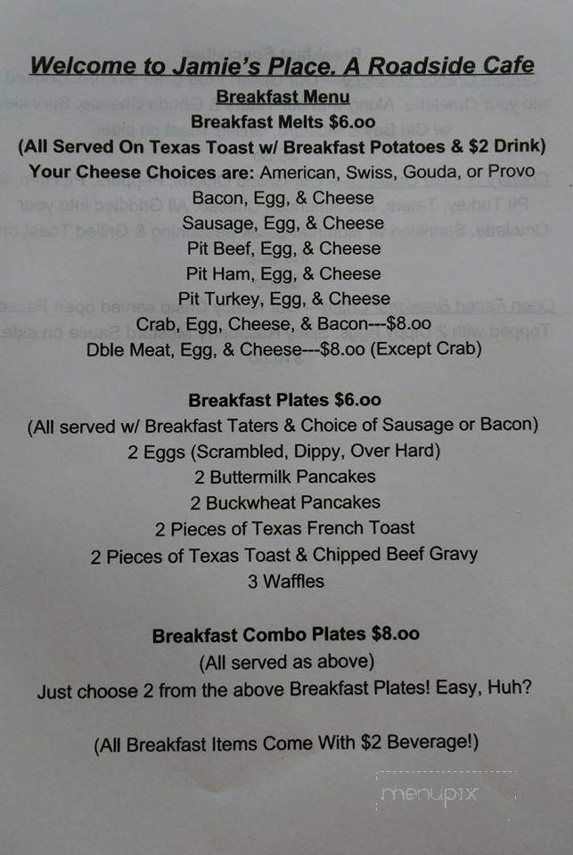 Jamie's Place - Gettysburg, PA menu_pic