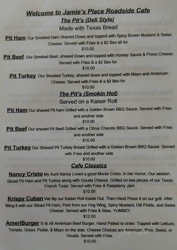 Jamie's Place - Gettysburg, PA menu_pic