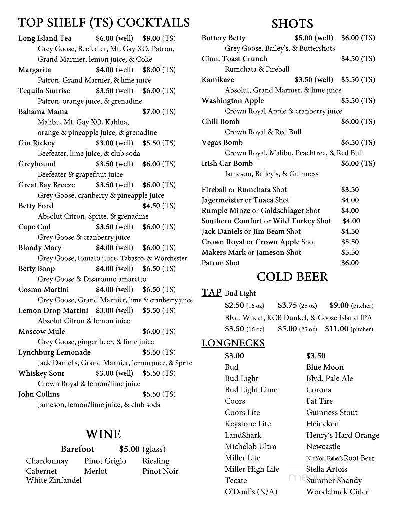 Betty C's Bar & Grill - Shawnee, KS menu_pic