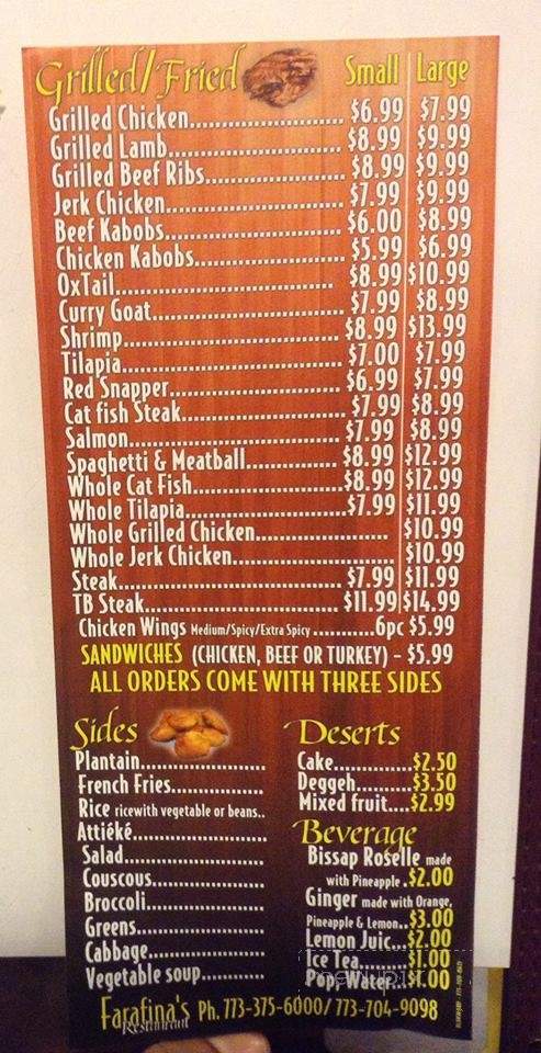 Farafina's Restaurant - Chicago, IL menu_pic