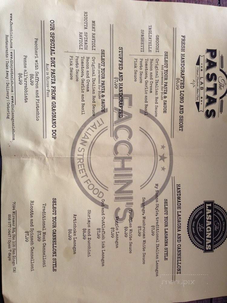 Facchini's - San Diego, CA menu_pic