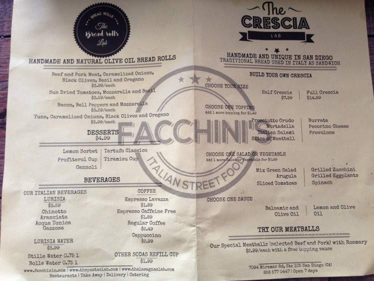 Facchini's - San Diego, CA menu_pic