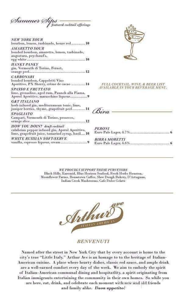 Arthur Ave - Houston, TX menu_pic