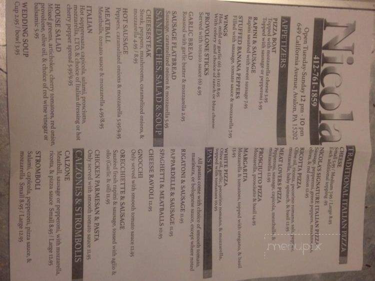 Nicola - Pittsburgh, PA menu_pic