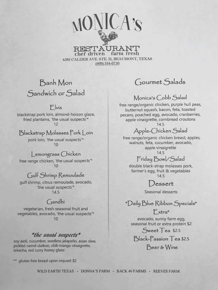 Monica's Restaurant - Beaumont, TX menu_pic
