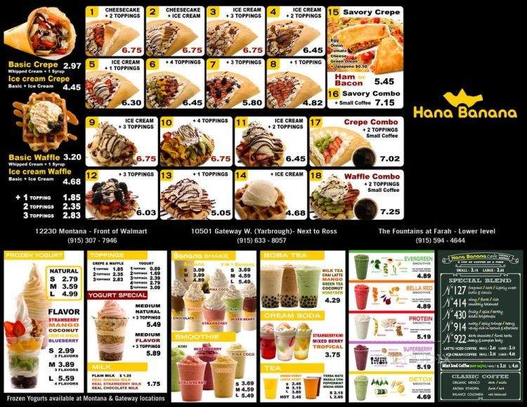 Hana Banana - El Paso, TX menu_pic
