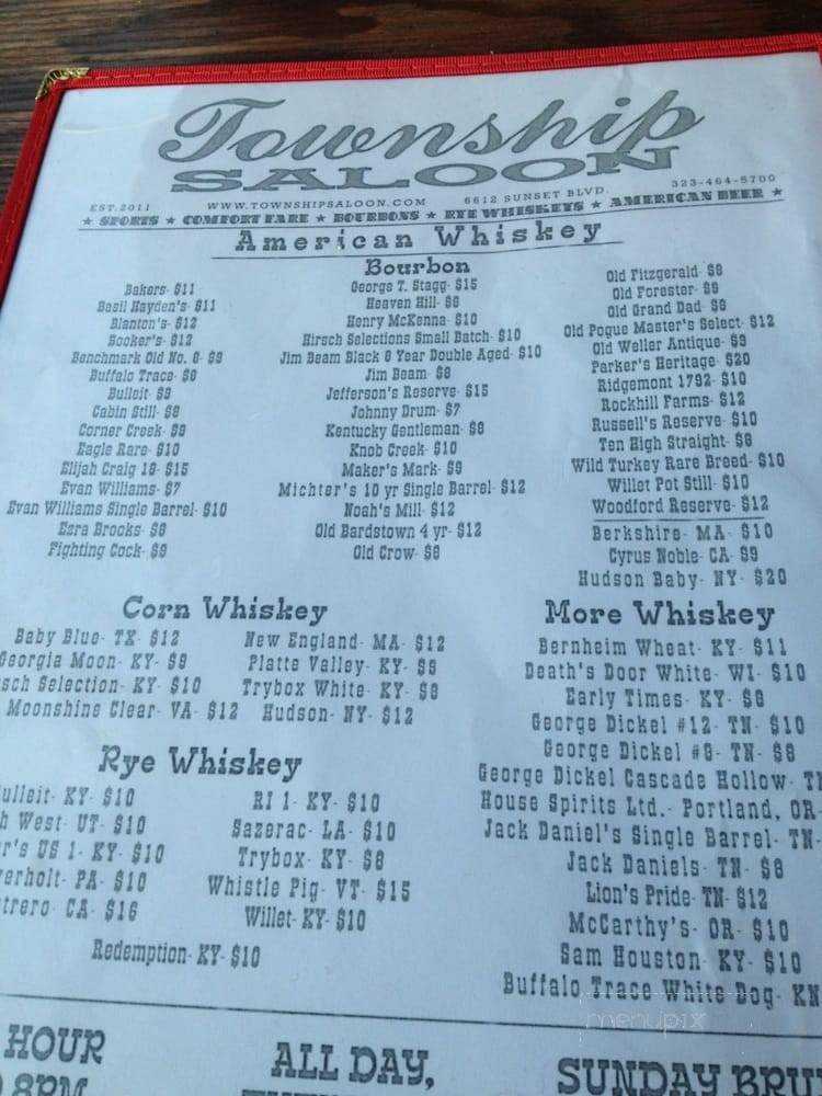 Township Saloon - Los Angeles, CA menu_pic