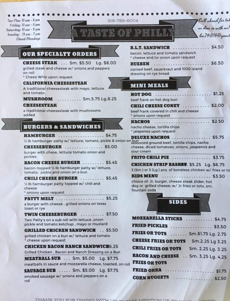 A taste of Philly - Chelsea, OK menu_pic