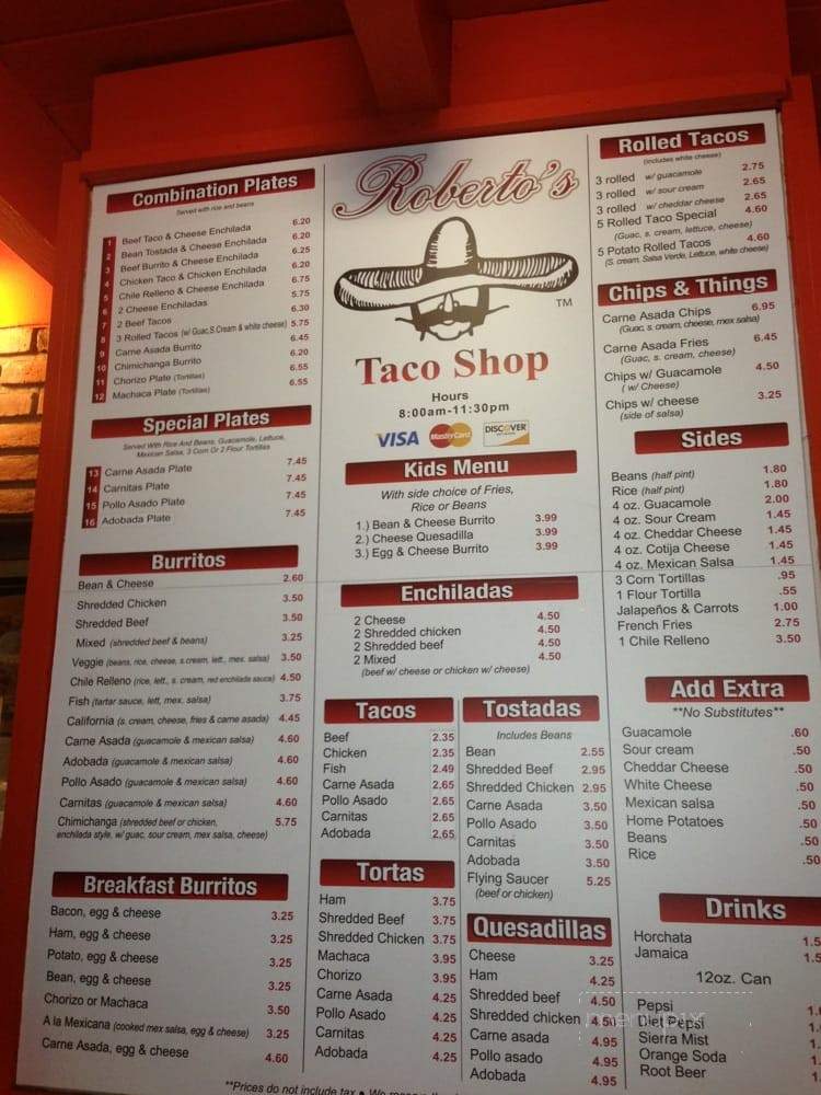 Roberto's Taco Shop Hillcrest - San Diego, CA menu_pic