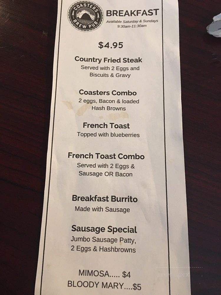Menu of Coasters Brew Pub in Milwaukie, OR 97267