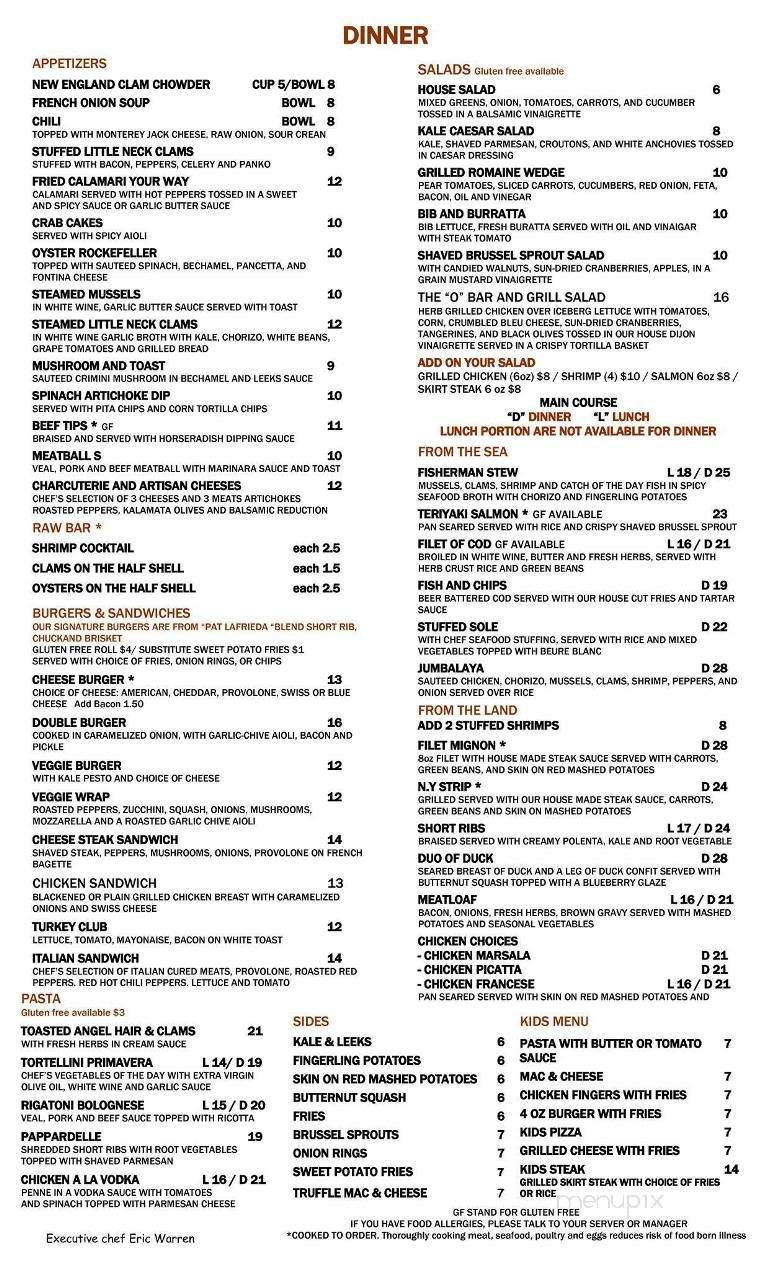O'Bar And Grill - Fairfield, CT menu_pic