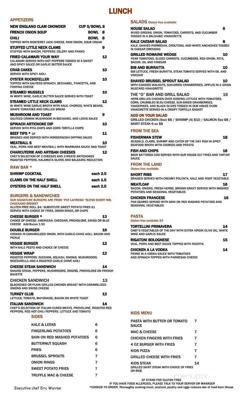 O'Bar And Grill - Fairfield, CT menu_pic