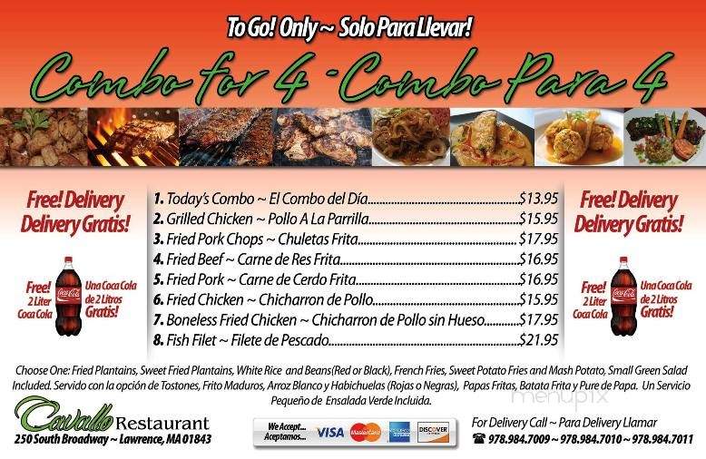 Cavallo Restaurant - Lawrence, MA menu_pic