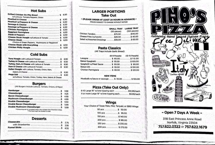 Pino's Pizza - Norfolk, VA menu_pic