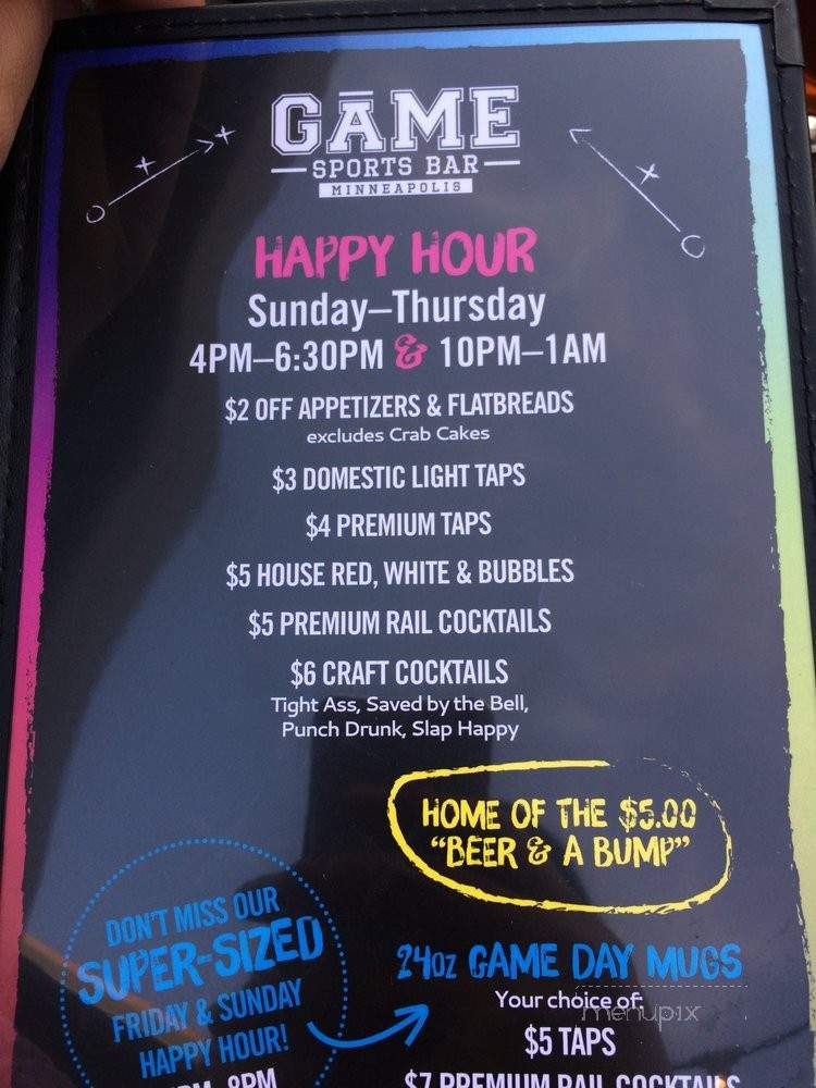 Game Sports Bar - Minneapolis, MN menu_pic