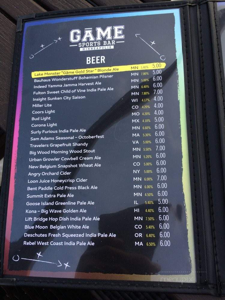 Game Sports Bar - Minneapolis, MN menu_pic