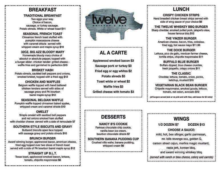 Twelve Whiskey Barbecue - Pittsburgh, PA menu_pic