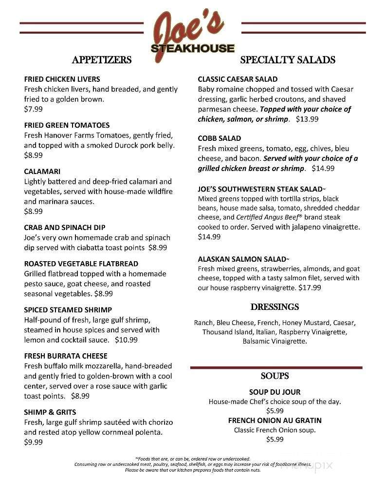 Joe's Steakhouse - Staunton, VA menu_pic