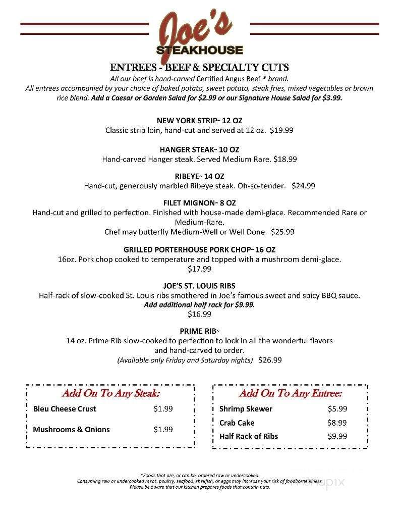 Joe's Steakhouse - Staunton, VA menu_pic