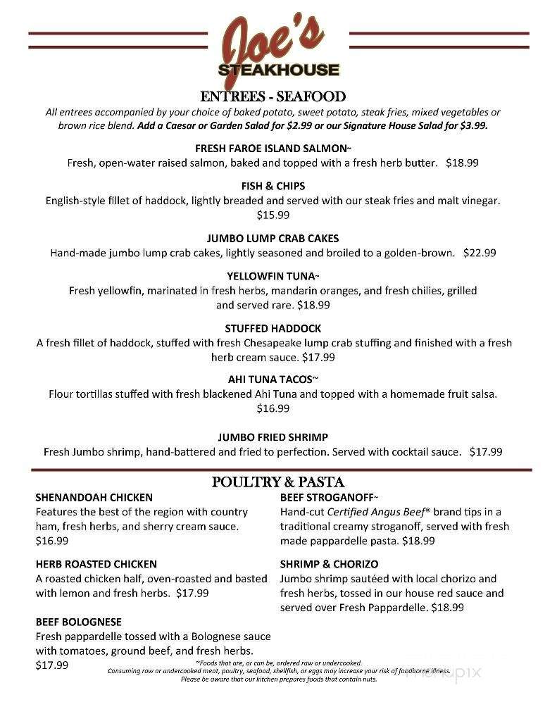 Joe's Steakhouse - Staunton, VA menu_pic