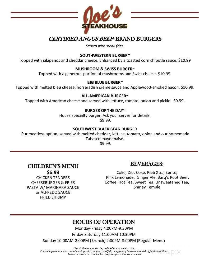 Joe's Steakhouse - Staunton, VA menu_pic