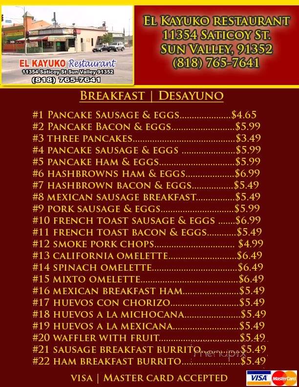 El Kayuko Restaurant - Los Angeles, CA menu_pic