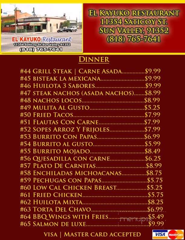 El Kayuko Restaurant - Los Angeles, CA menu_pic