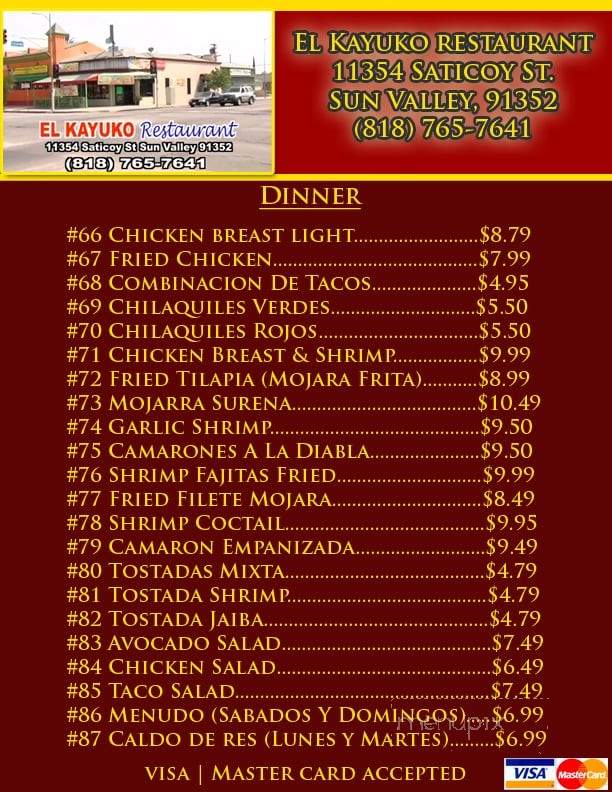 El Kayuko Restaurant - Los Angeles, CA menu_pic