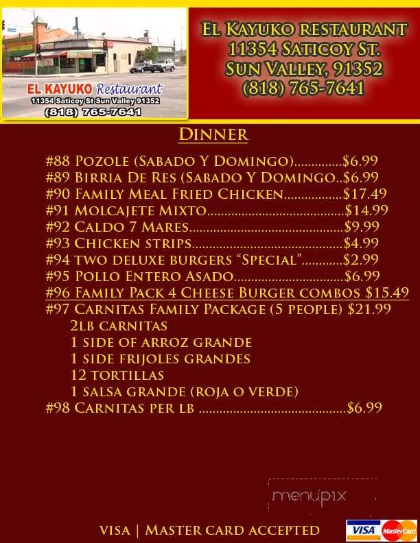 El Kayuko Restaurant - Los Angeles, CA menu_pic