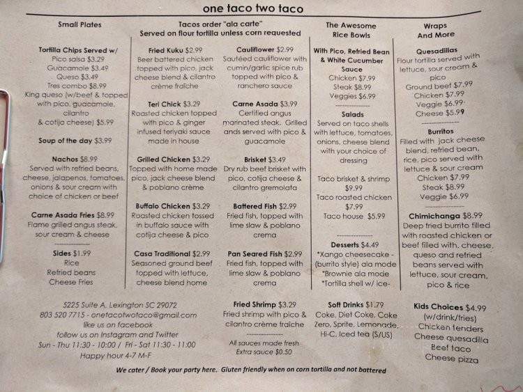 One Taco Two Taco - Lexington, SC menu_pic
