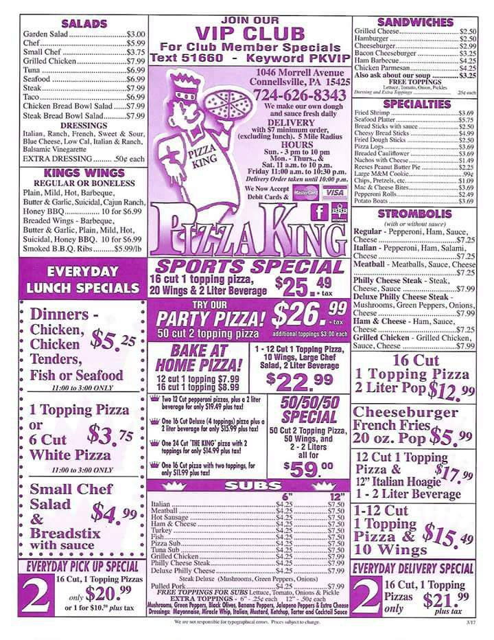 Pizza King - Connellsville, PA menu_pic