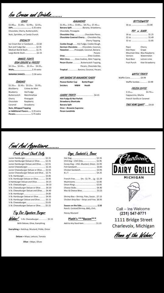 Charlevoix Dairy Grille - Charlevoix, MI menu_pic