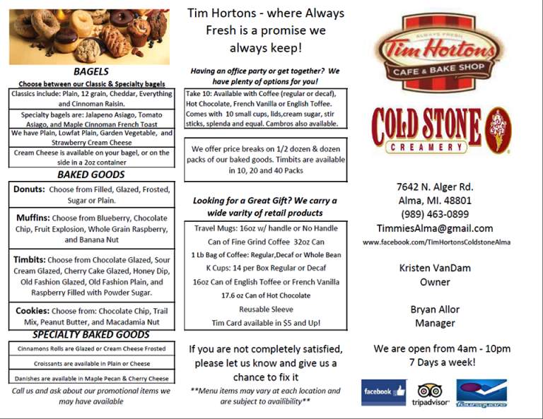 Tim Hortons - Eagan, MN menu_pic