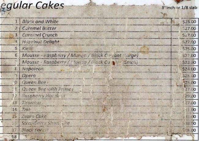 Alice Bakery - Richmond Hill, ON menu_pic