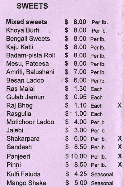 Annapurnas Mithai Shoppee - Scarborough, ON menu_pic