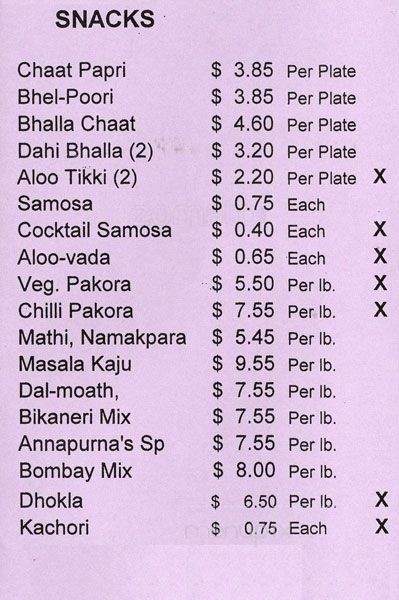Annapurnas Mithai Shoppee - Scarborough, ON menu_pic