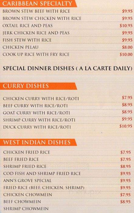 Ann's Grove Restaurant - Brampton, ON menu_pic