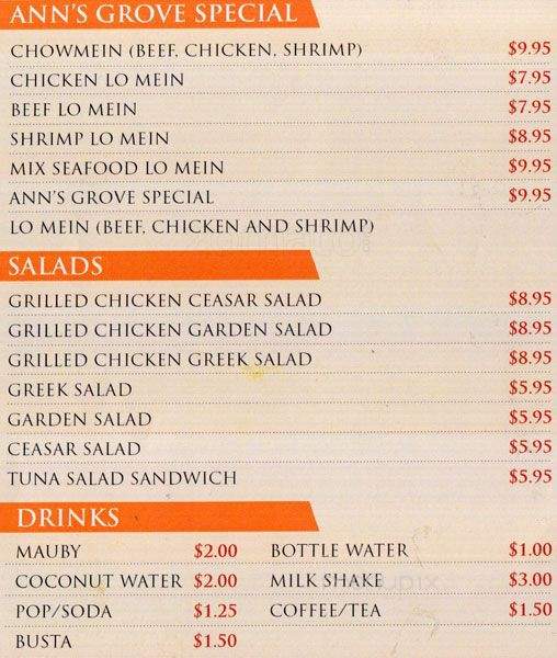 Ann's Grove Restaurant - Brampton, ON menu_pic