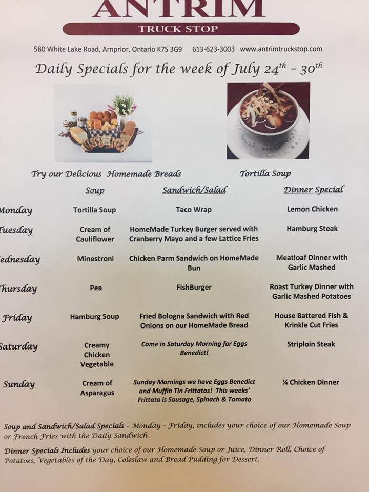 Antrim Truck Stop - Arnprior, ON menu_pic