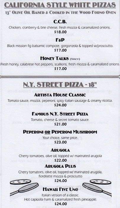 Artista Pizza - Pitt Meadows, BC menu_pic