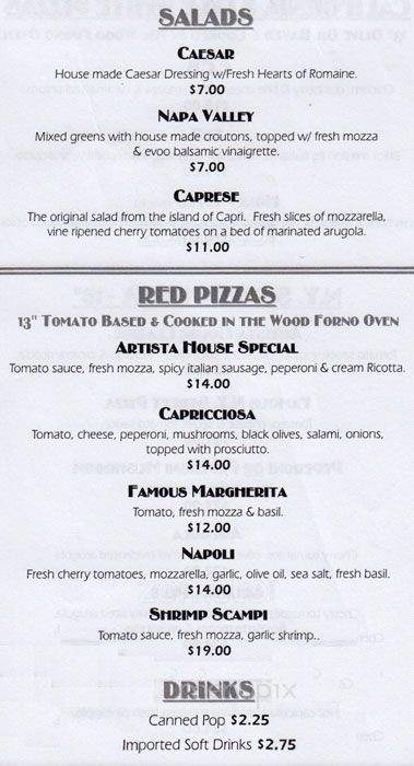 Artista Pizza - Pitt Meadows, BC menu_pic
