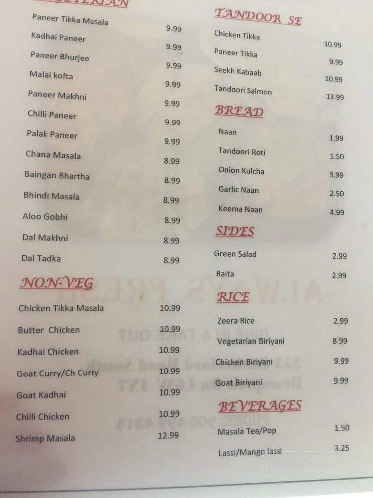 Baba Dhaba - Brampton, ON menu_pic