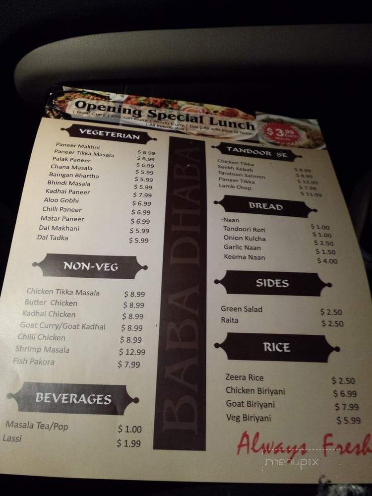 Baba Dhaba - Brampton, ON menu_pic