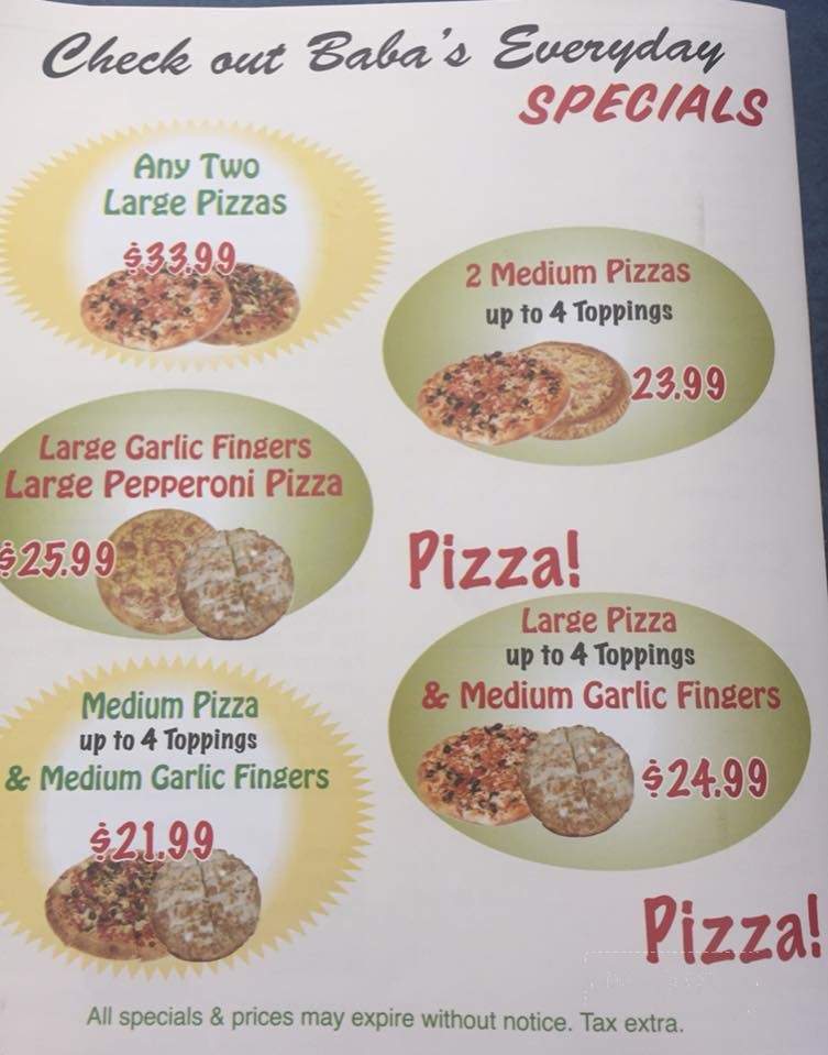 Baba's Pizzeria - Harrietsfield, NS menu_pic